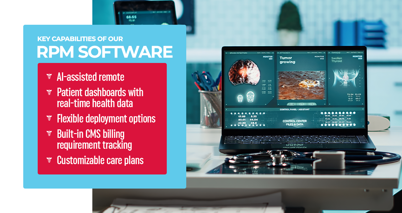 patient monitoring software dashboard with connected medical devices